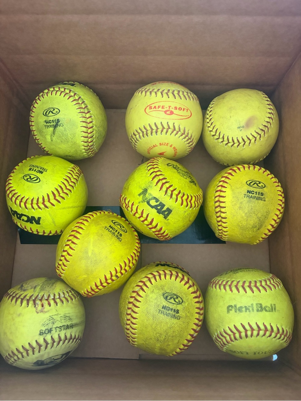 Softballs Soft for beginners yellow with Red Stitch - 11 inch Assorted Set of 10